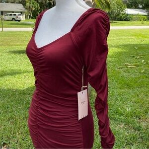 Burgundy Ruched Sweetheart Neckline Dress